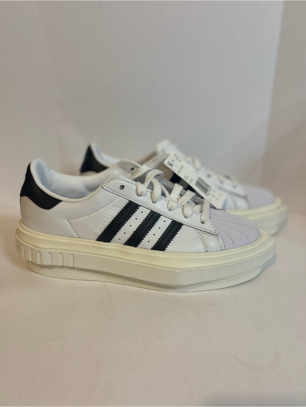 adidas Women’s White Sneakers with Black Stripes Elevated Sole Beyoncé superstar